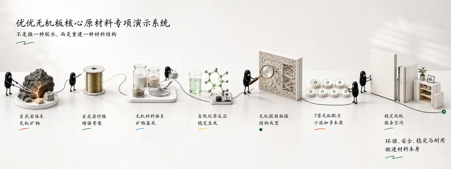 优优无机板核心原材料专项演示系统小黑长卷故事图