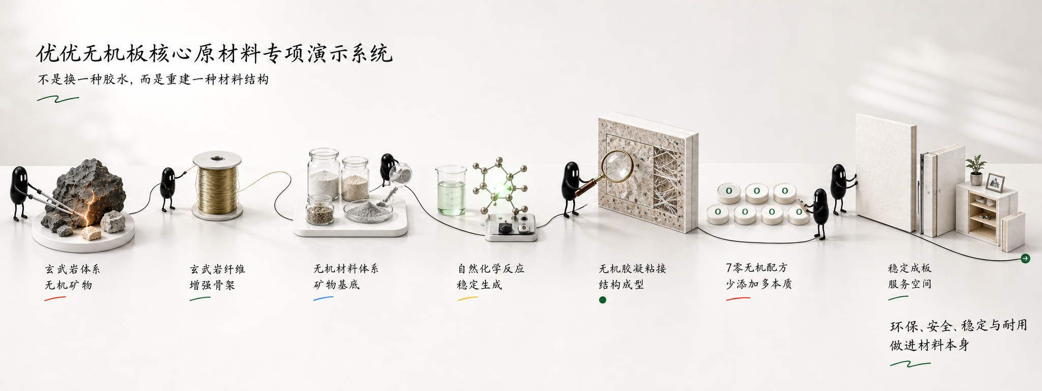 优优无机板核心原材料专项演示系统小黑长卷故事图
